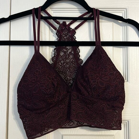 AERIE Size Small Maroon Wine Bralette Adjustable Halter Straps Padded Removable - Picture 1 of 7